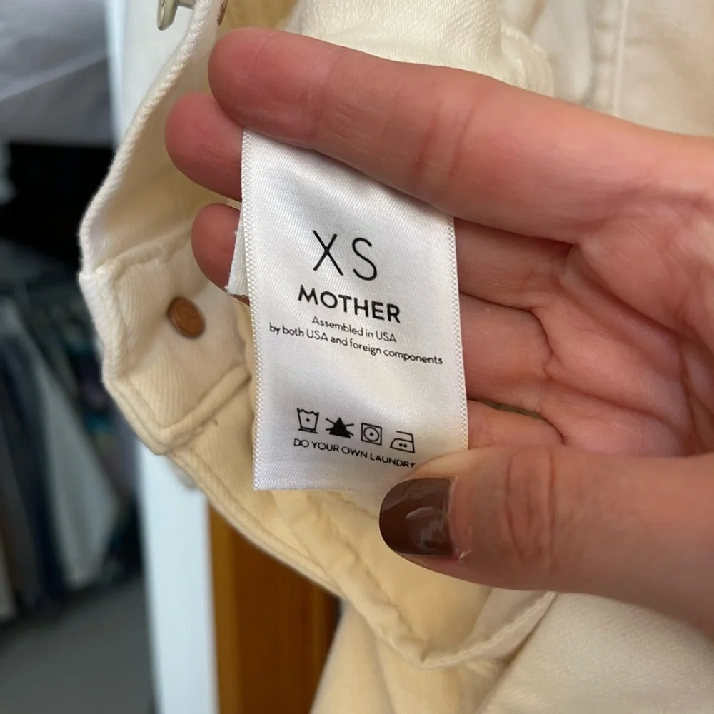 Mother The Cover Up Knee Fray denim dress. Size XS. Color Cream Puff. - Picture 5 of 5